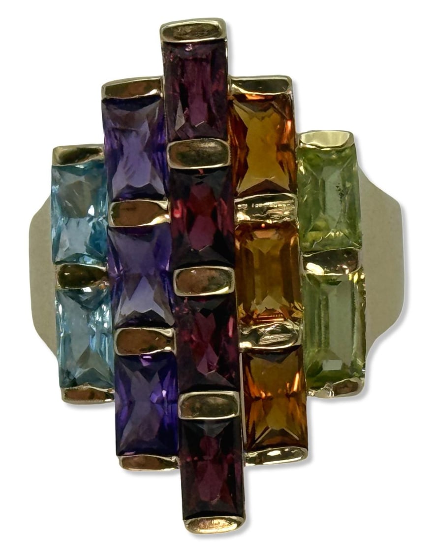 14kt YG & assorted Precious Gemstone Ring: 14kt YG & assorted Precious Gemstone Ring size 4, weighs 5.13dwt