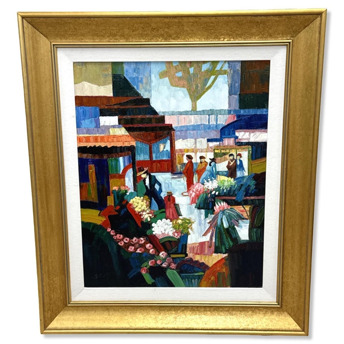 Signed J.C. Seo (Korean, b. 1940) Oil Painting on Canvas of an Abstract Style Cityscape: Signed J.C. Seo (Korean, b. 1940) Oil Painting on Canvas of an Abstract Style Cityscape. Signed lower left, total measurement H: 41 1/4" x W: 35 1/4", subject H: 29 3/4" x W: 23 5/8". Includes COA