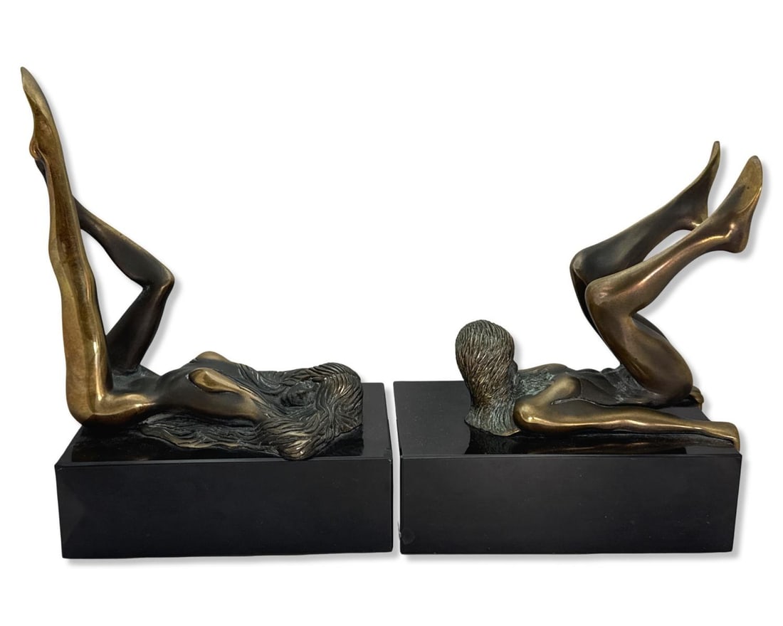 Pair of Signed Bob Bennett (American, 1928-2003) Nude Woman Bronze Bookend Sculptures (1 of 3)