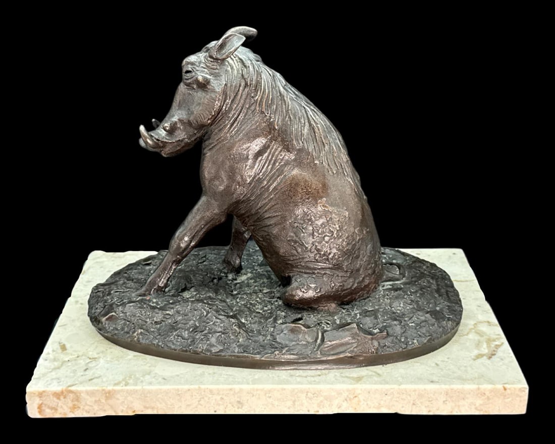 Signed Robert Glen (Kenyan, 1940-2023) Bronze Sculpture on Marble Base of a Seated Warthog: Signed Robert Glen (Kenyan, 1940-2023) Bronze Sculpture on Marble Base of a Seated Warthog. Signed, dated 1976, and numbered 6/10 measures H: 8 1/4" x W: 11" x L: 7 1/8"