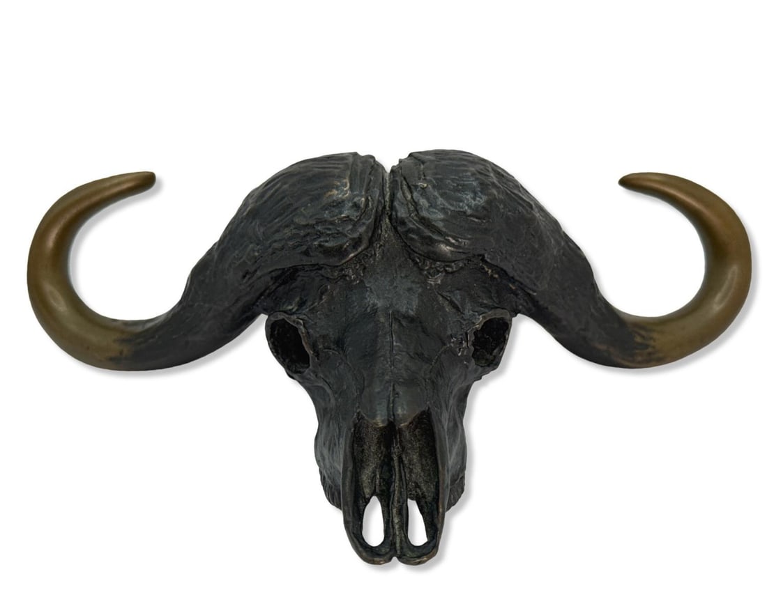 Signed Robert Glen (Kenyan, 1940-2023) Bronze Sculpture of a Water Buffalo Skull (1 of 3)