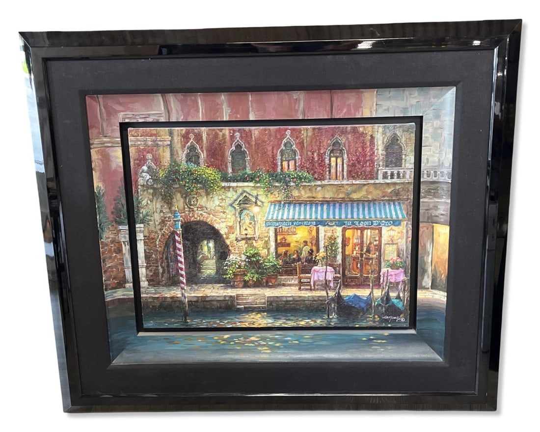 Signed Cao Yong (Chinese b. 1962) Original Oil Painting on Canvas Venice's Night: Signed Cao Yong (Chinese b. 1962) Original Oil Painting on Canvas Venice's Night. Signed lower right, measures H: 18" x W: 24", 8" frame & matte