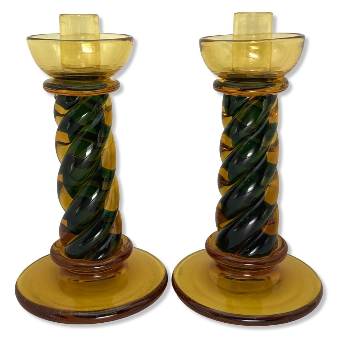 Pair of Murano Italian Multicolored Art Glass Swirl Candlesticks (1 of 3)