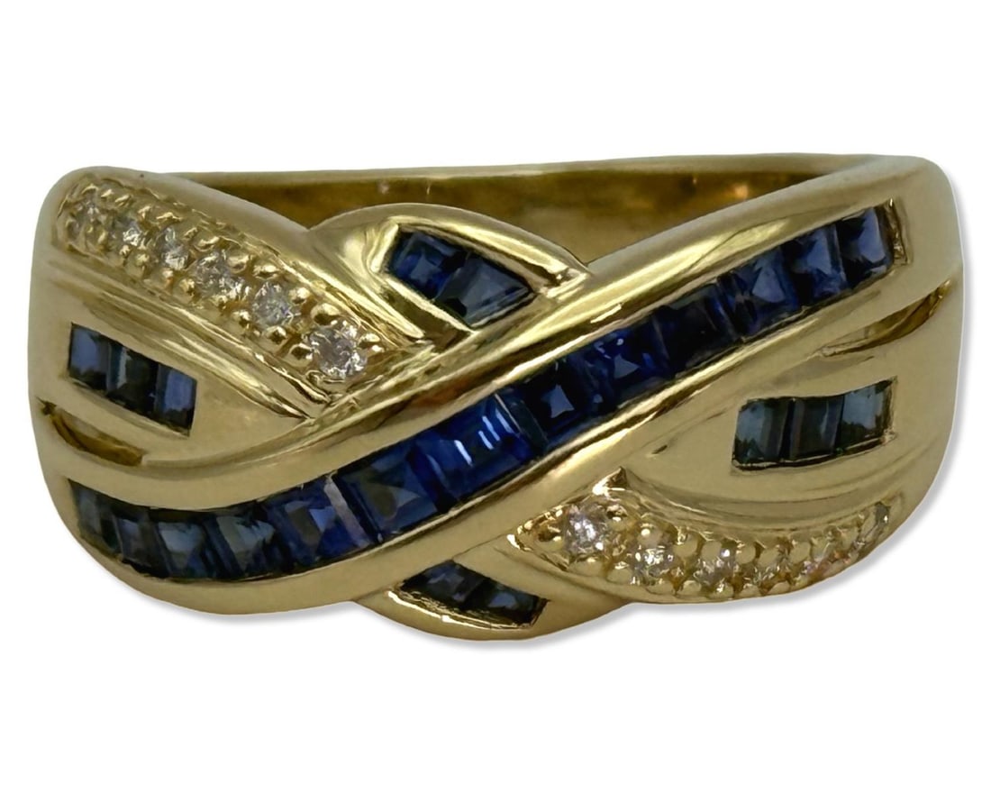 18kt YG, Diamond, & Blue Sapphire Ring: 18kt YG, Diamond, & Blue Sapphire Ring size 7, weighs 4.77dwt