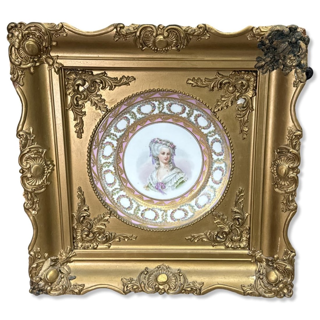 Antique Framed Royal Vienna Portrait Plate of a Member of European Nobility: Antique Framed Royal Vienna Portrait Plate of a Member of European Nobility. Total measurements H: 17" x W: 17 3/8". Frame sold as is