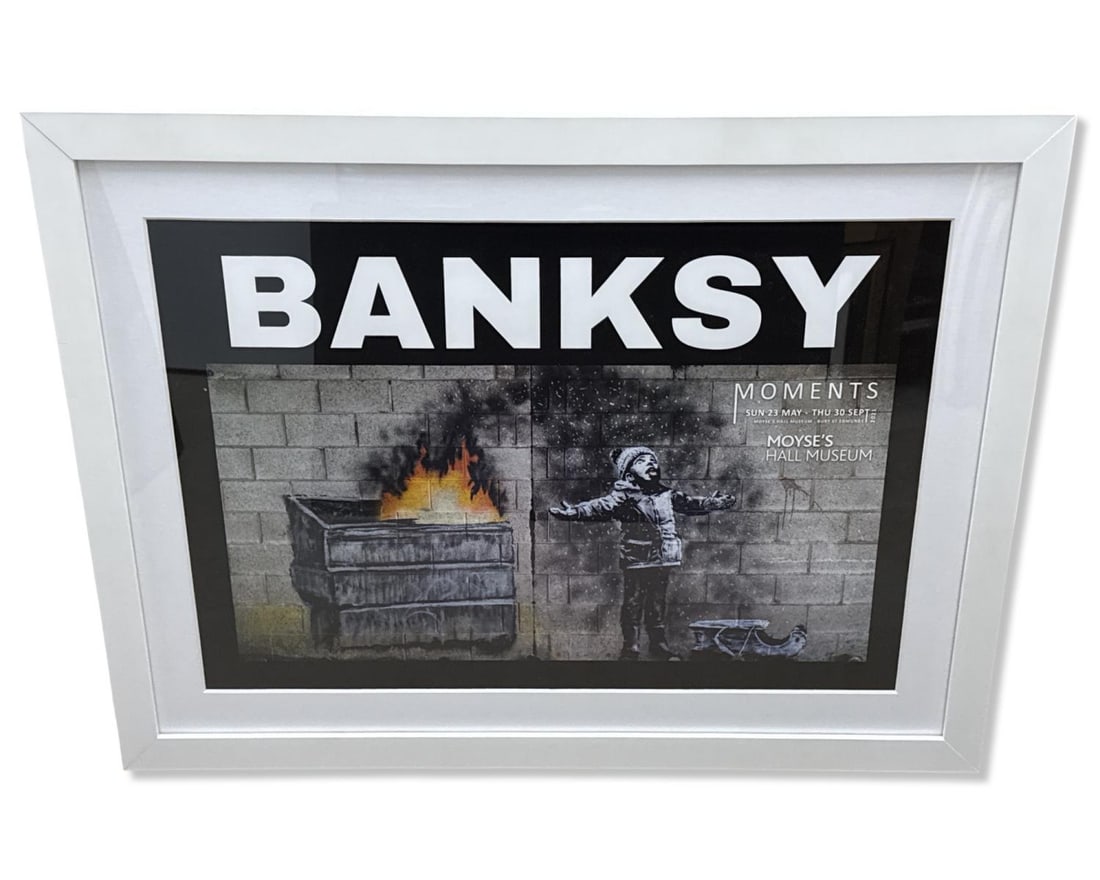 Banksy (British, b. 1974) Offset Lithograph in Color Seasons Greetings: Banksy (British, b. 1974) Offset Lithograph in Color Seasons Greetings. Total measurement H: 26 1/4" x W: 34 3/4", subject H: 19" x W: 27 1/2". Includes COA and original purchase invoice of $1,968.75