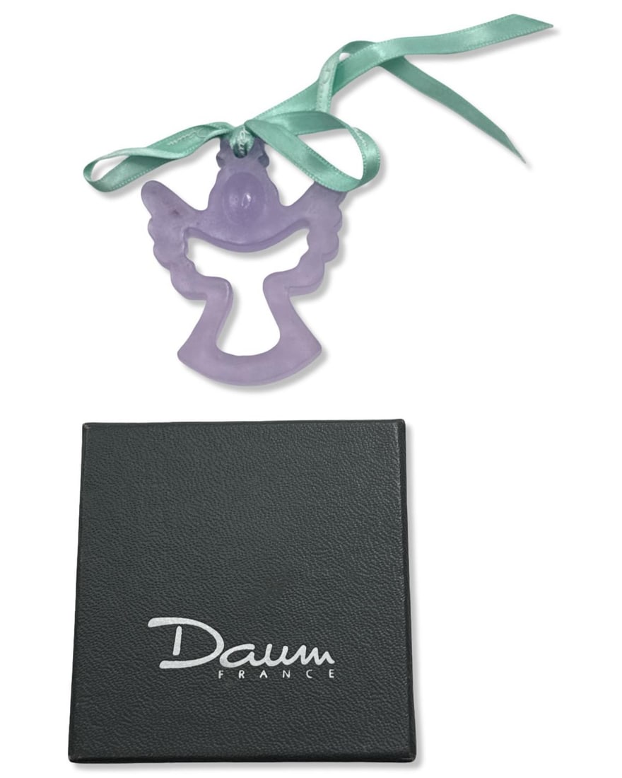 Daum France Pate De Verre Purple Tone Angel Christmas Ornament: Daum France Pate De Verre Purple Tone Angel Christmas Ornament measures H: 2 5/8" x W: 2". Includes original box