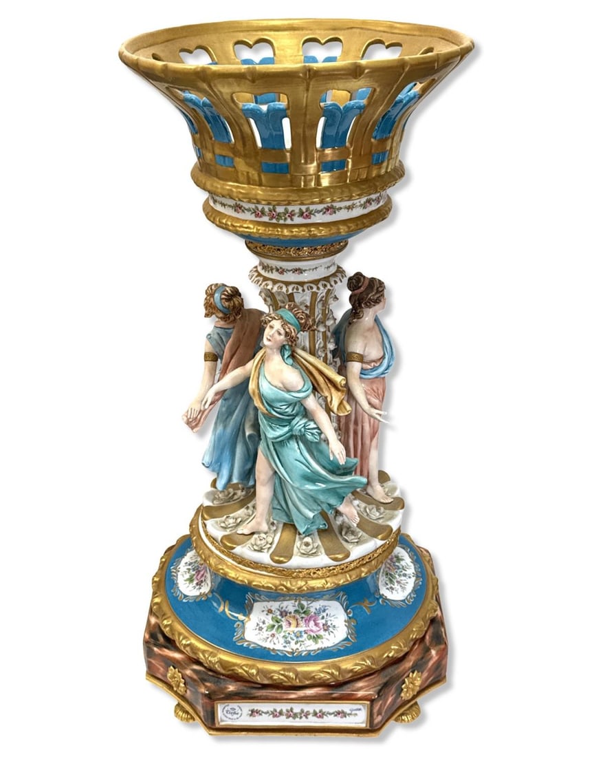 Monumental Tiche Louis XV Style Hand Painted Porcelain Figural Centerpiece (1 of 6)