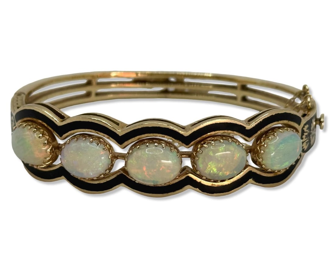 14kt YG, Enamel, & Opal Bangle Bracelet (1 of 3)