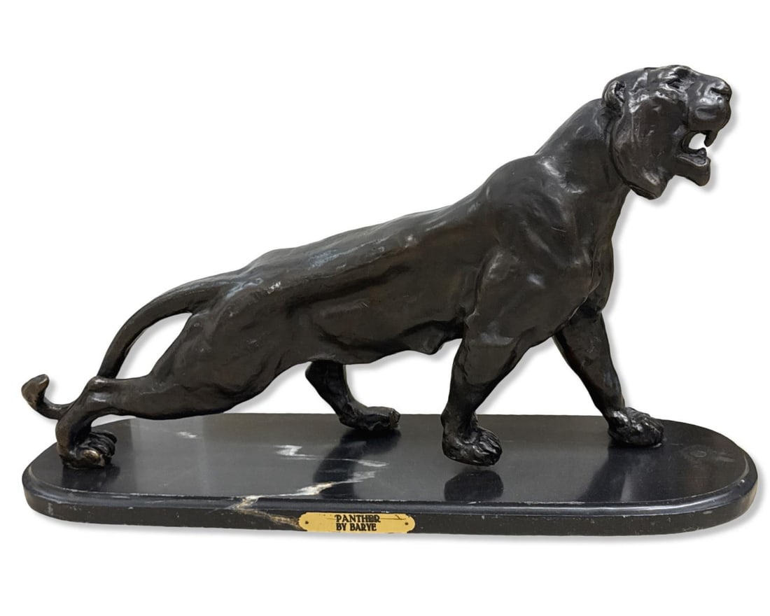 After Antoine Louis Barye (French, 1796-1865) Panther Bronze Sculpture on Black Marble Base (1 of 4)