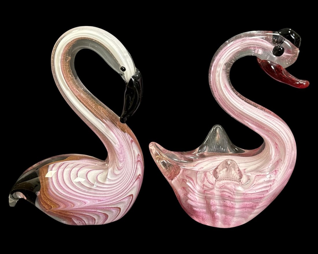 Pair of Murano Style Hand Blown Multicolored Art Glass Bird Sculptures (1 of 2)