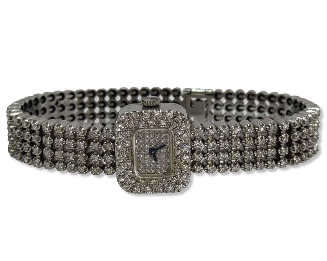 14kt WG & Approx 14.00-15.00ct Diamond Square Shaped Ladies Watch (1 of 5)