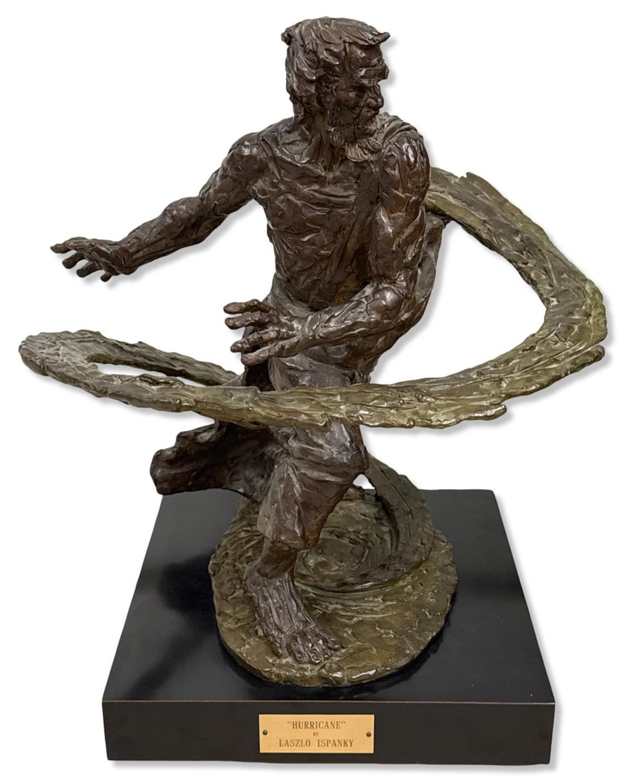 Signed Laszlo Ispanky (Hungarian, 1919-2010) Hurricane Bronze Sculpture on Rotating Base (1 of 7)