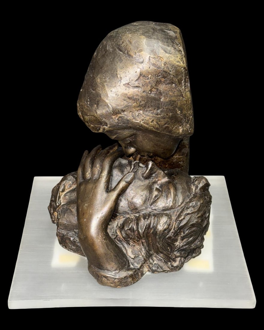 Signed Victor Salmones (Mexican, 1937-1989) Bronze Bust of a Couple Embracing (1 of 4)