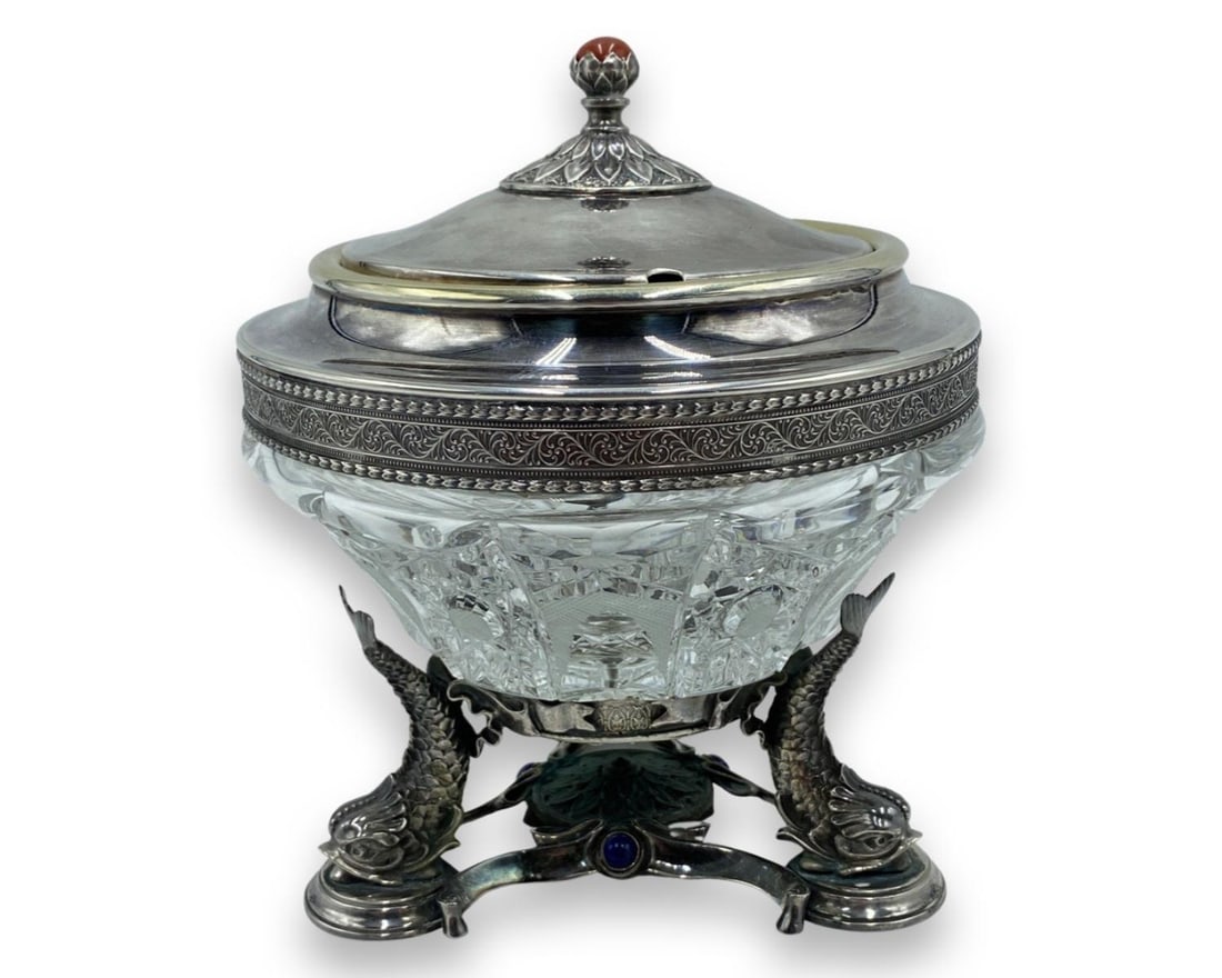 Silver Art Russian Silver & Crystal Caviar Bowl (1 of 2)
