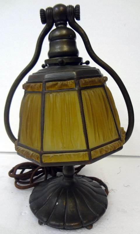 Tiffany Linen Fold Desk Lamp: Tiffany Linen Fold Desk Lamp. Signed Tiffany Studios New York, numbered 419. Measures - 13 1/2" high x 8 5/8" wide. For Domestic or International Shipping Quotes Please Feel Call Ryan or Dave at Eagle