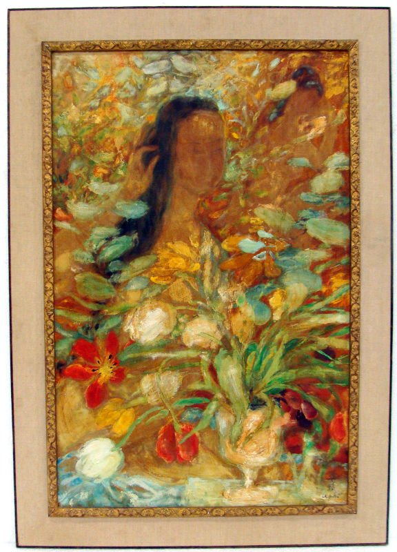 Le Pho Vietnamese(French 1907-2001) Painting: Le Pho(French 1907-2001) oil painting on board titled "Apres Le Bain". Has label from Emile Walter Galleries NY. Measures 23 5/8" x 36 3/8" in a 3 1/2" frame. For Domestic or International Shipping Qu