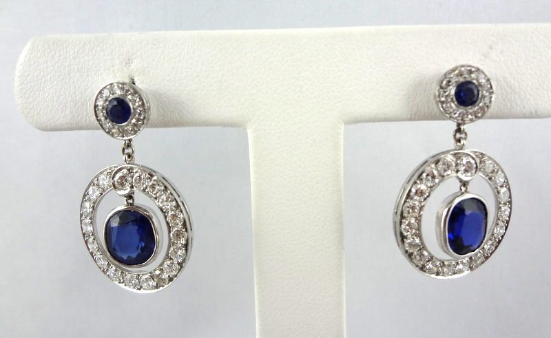 Exquisite Art Deco Diamond Sapphire Ear Pendants