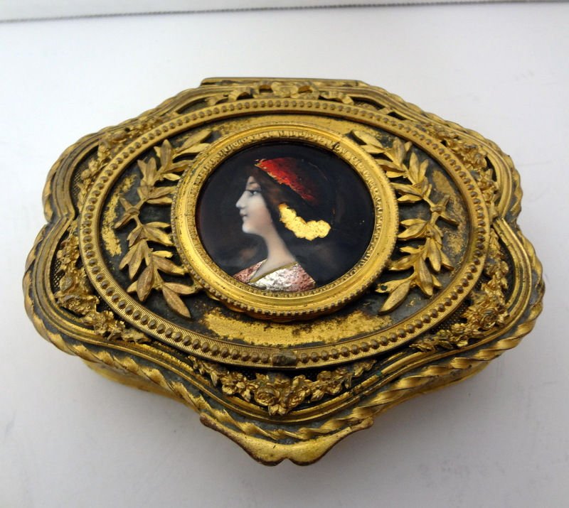 Antique French Bronze & Enamel Box