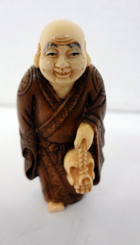 Rare Chinese Ivory & Wood Handcarved Netsuke: Rare Chinese Ivory & Wood Handcarved Netsuke. Measures - 2 3/8" high. For Domestic or International Shipping Quotes Please Feel Call Ryan or Dave at Eagle Shipping Center 561-932-0700 or email them at