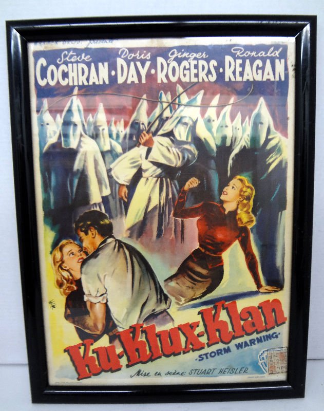 Original Ku Klux Klan "Storm Warning" Poster: Original Ku Klux Klan "Storm Warning" Poster from 1951, framed. Measures - 21" high x 15 1/2" wide, good condition for a 60 year old poster. For Domestic or International Shipping Quotes Please Feel C