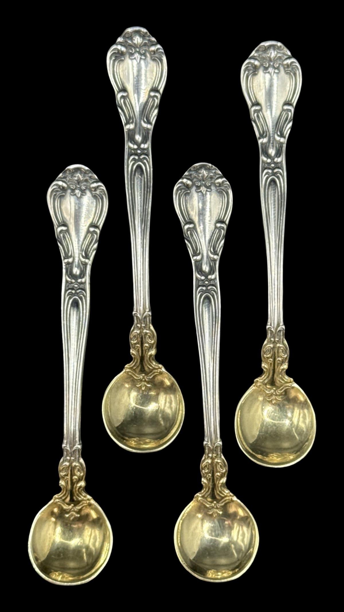 Lot of Four Gorham Chantilly Sterling Silver Spoons with Gold Washed Bowl (1 of 2)