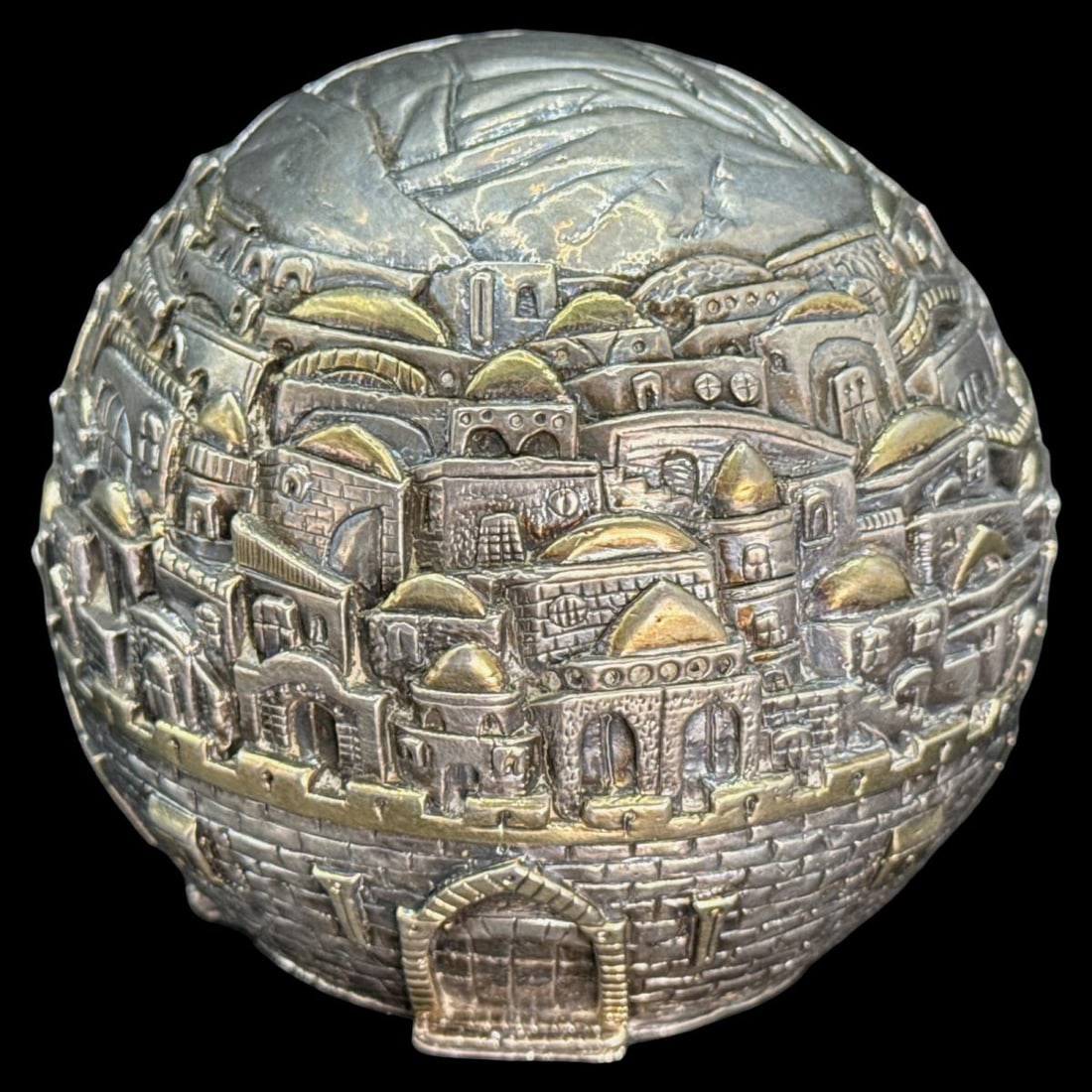 Sam Philipe Style Weighted Sterling Silver City of Jerusalem Paperweight: Sam Philipe Style Weighted Sterling Silver City of Jerusalem Paperweight. Marked 925, H: 3"