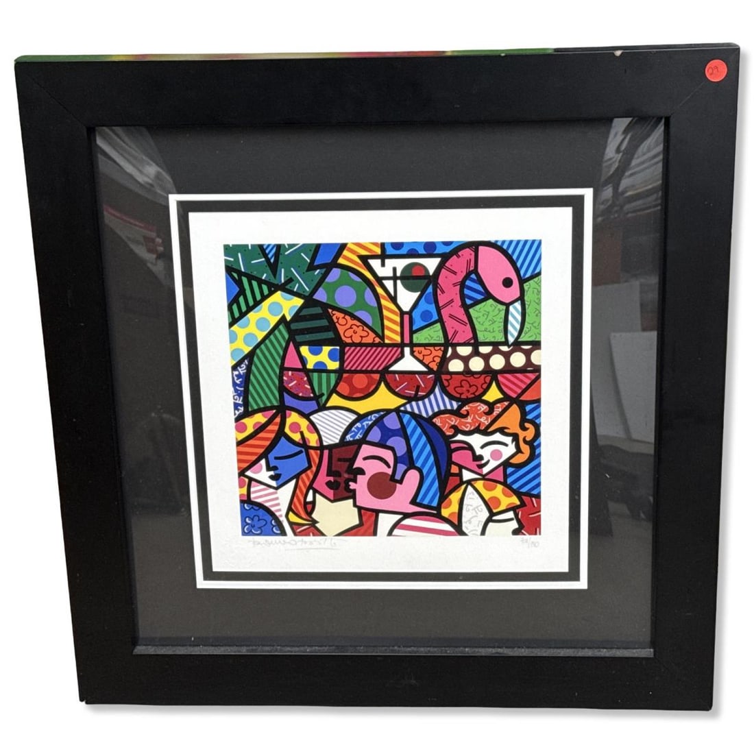 Signed Romero Britto (Brazilian, b. 1963) News Cafe Giclee: Signed Romero Britto (Brazilian, b. 1963) News Cafe Giclee. Signed & numbered 708/780, total H: 26 3/8" x W: 25 7/8". Includes original purchase label on rear