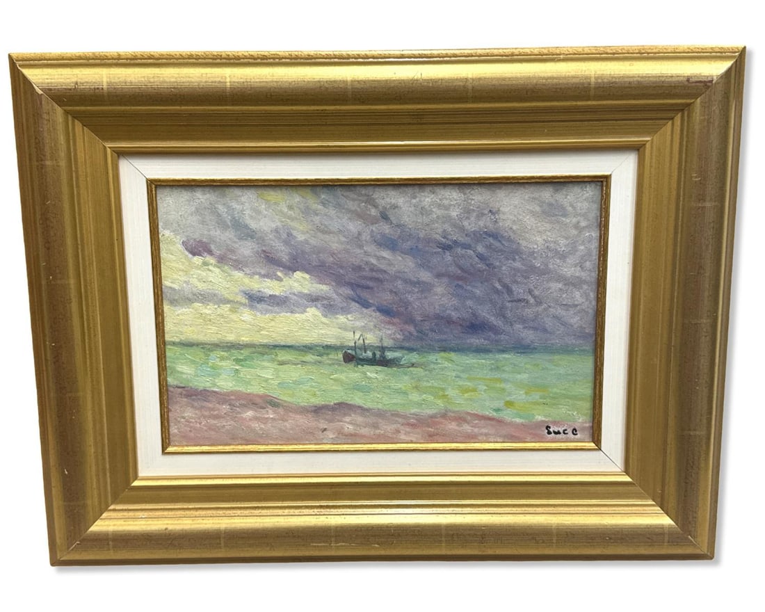 Signed Maximilien Luce (French, 1858-1941) Oil Painting on Board of a Seaside Scene (1 of 4)