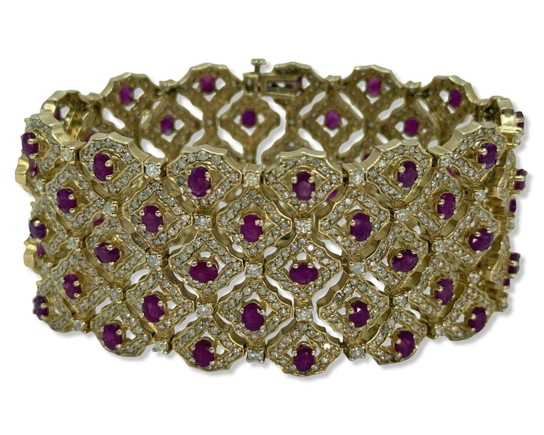 14kt YG, Ruby, & Diamond Wide Link Bracelet (1 of 4)