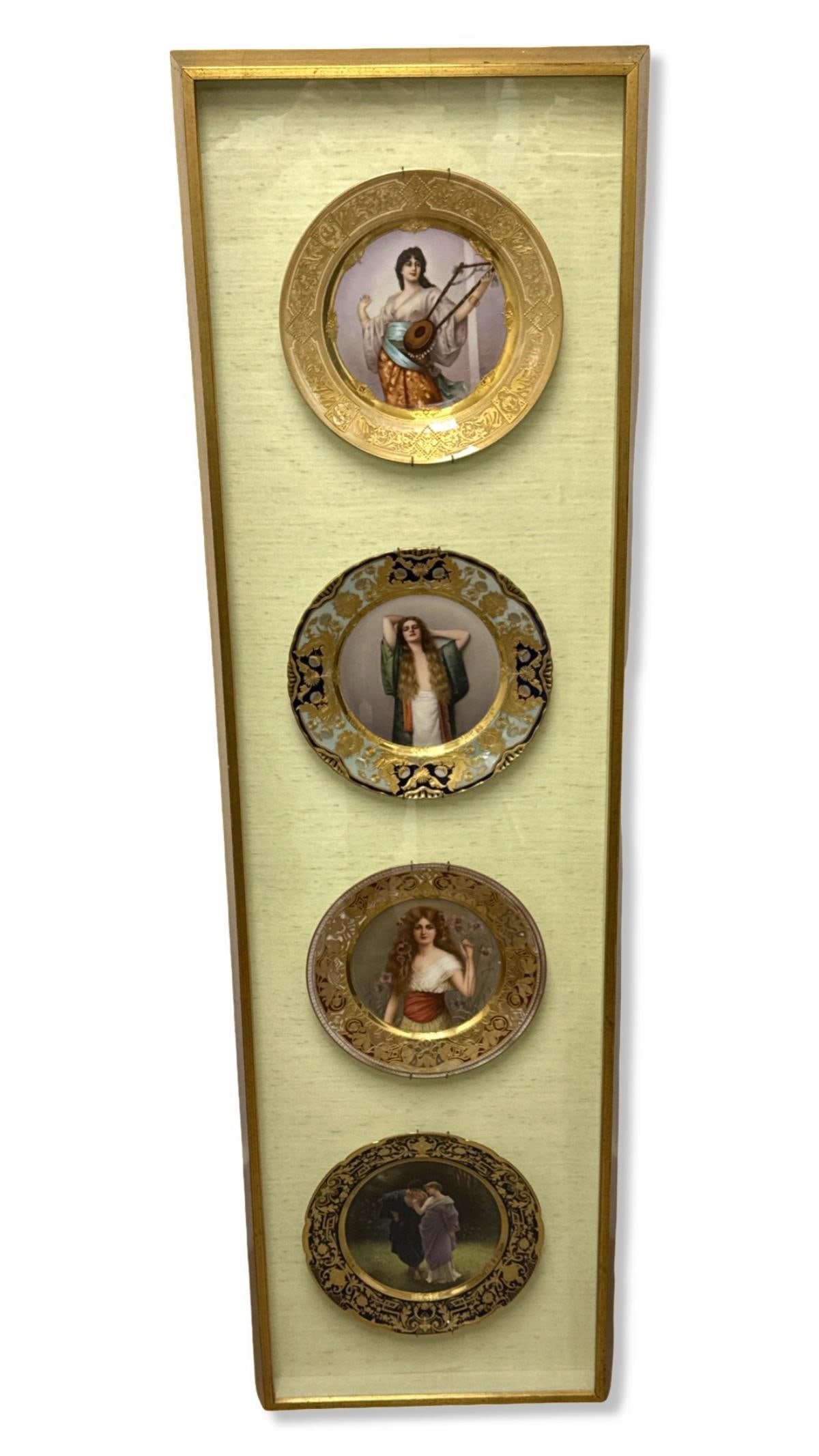 Lot of Four Royal Vienna Gilt Cabinet Plates: Lot of Four Royal Vienna Gilt Cabinet Plates. Two plates are signed Wagner. Frame measures H: 54" x W: 15 5/8" x L: 2 1/8"