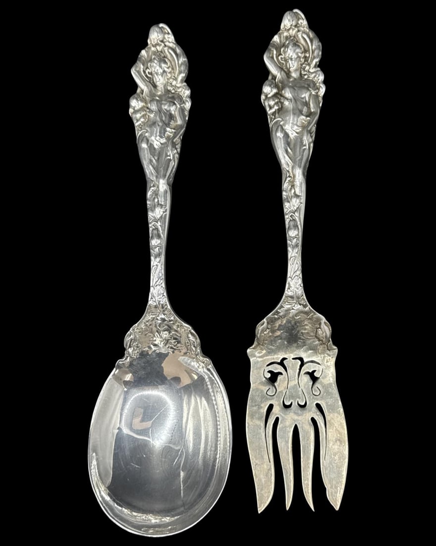 Lot of Two Antique Sterling Silver Serving Pcs Featuring a Goddess & Cherub (1 of 3)