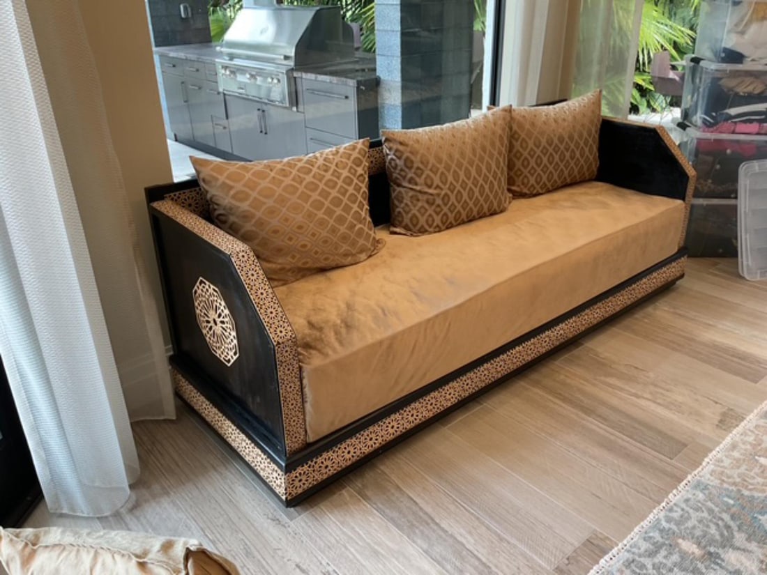 Moroccan One Cushion Day Bed: Moroccan One Cushion Day Bed H: 31 1/4" x L: 28" x W: 84". Original retail price of $1,800.00
