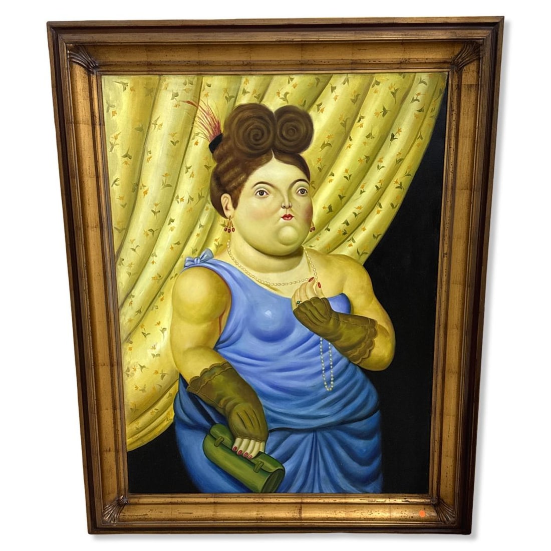 Botero Style Woman in a Blue Dress Oil Painting on Canvas (1 of 4)