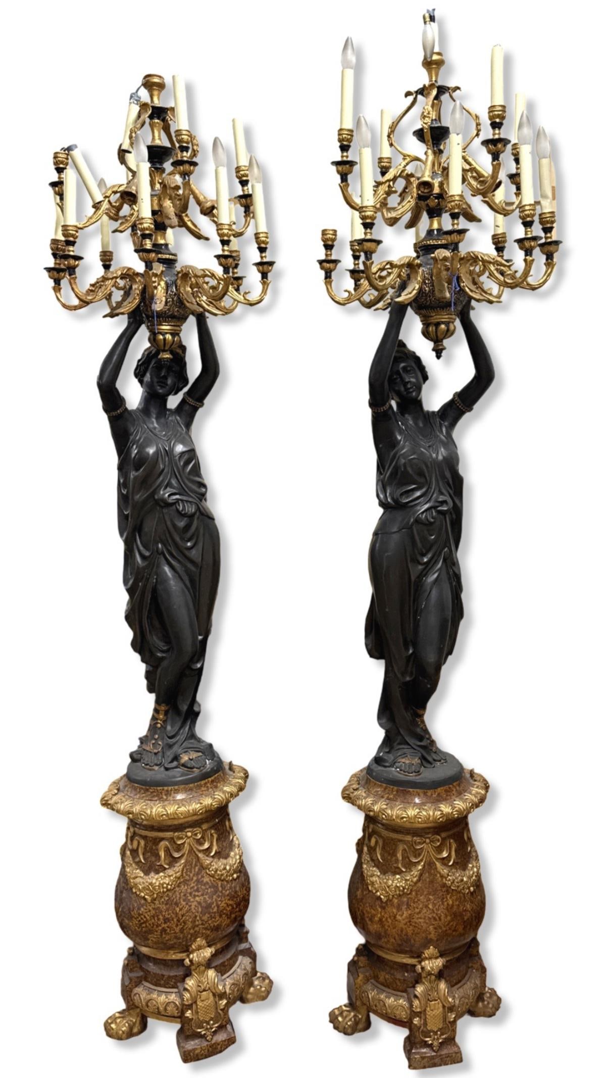 Pair of Large 20th Century Bronze Maidens Featuring Candelabras (1 of 7)
