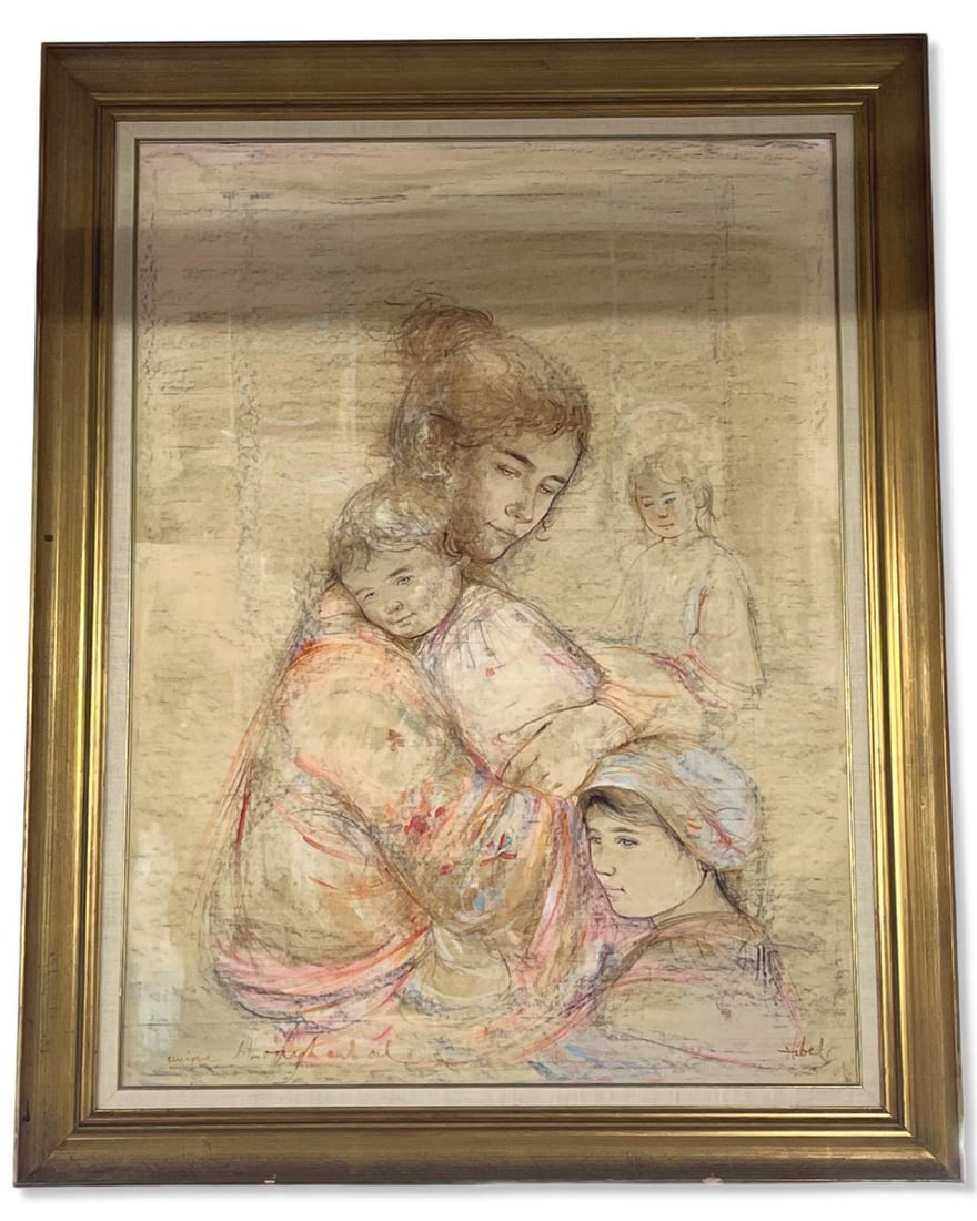 Signed Edna Hibel (1917-2014) Oil Painting on Board Mother with Child (1 of 3)