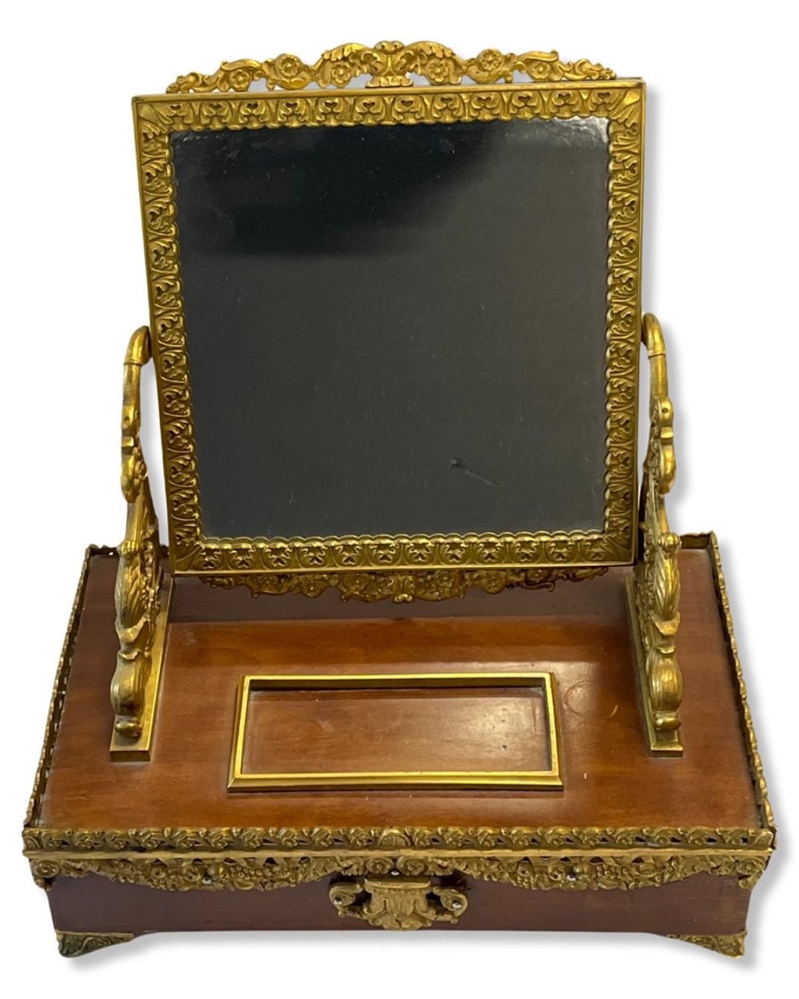 French Empire Style Dore Bronze Mounted on Wood Dressing with Mirror (1 of 2)