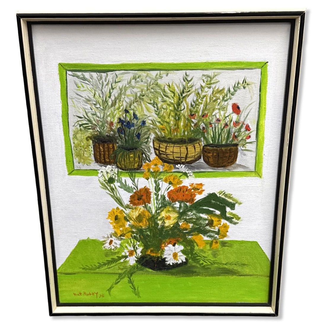 Signed Nat Rubey 20th Century Floral Still Life Oil Painting on Canvas (1 of 2)
