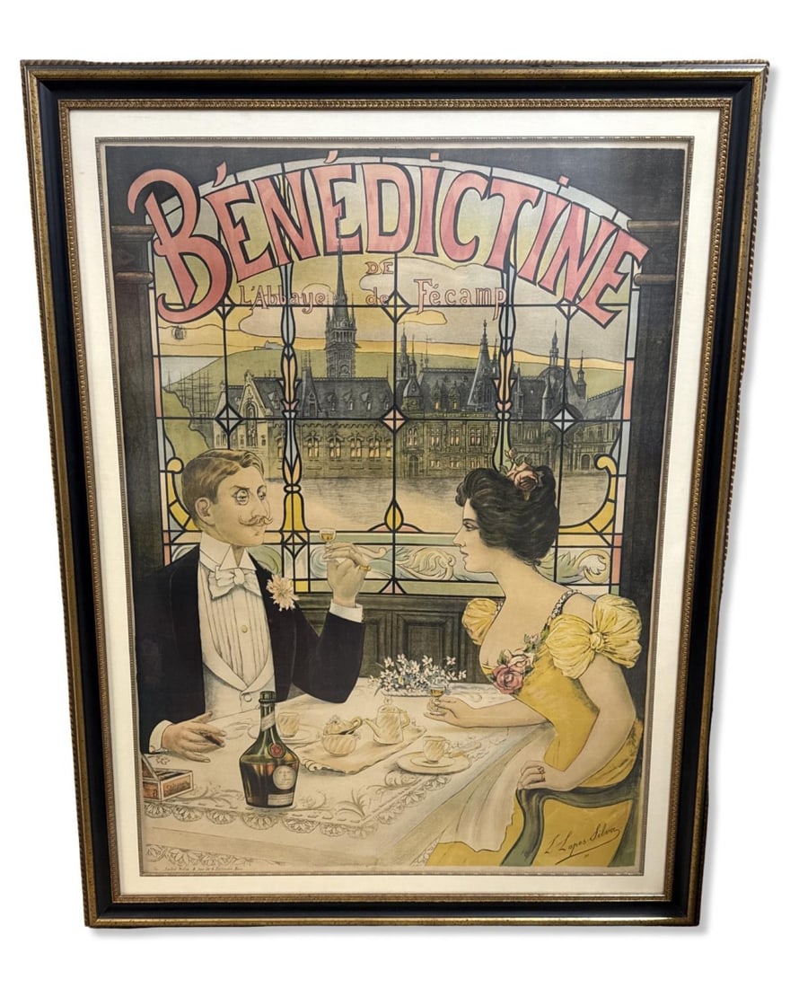 Lucien Lopes Silva (French, b. 1862) Art Nouveau Benedietine de L'Abbaye de Fecamp Advertising: Lucien Lopes Silva (French, b. 1862) Art Nouveau Benedietine de L'Abbaye de Fecamp Advertising Poster H: 71 1/4" x W: 54 5/8"