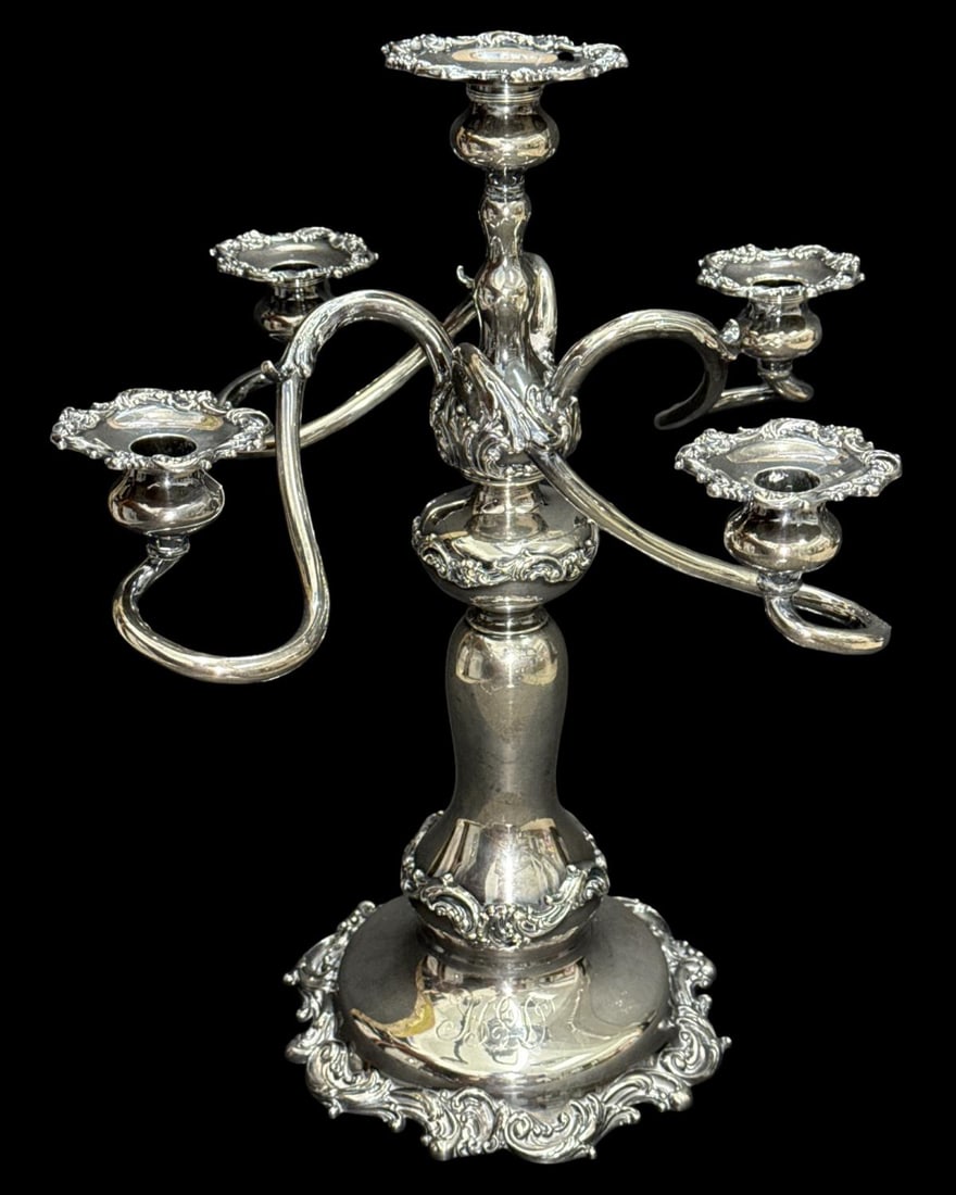 Rare Antique American Solid Sterling Silver Five Light Candelabra (1 of 6)