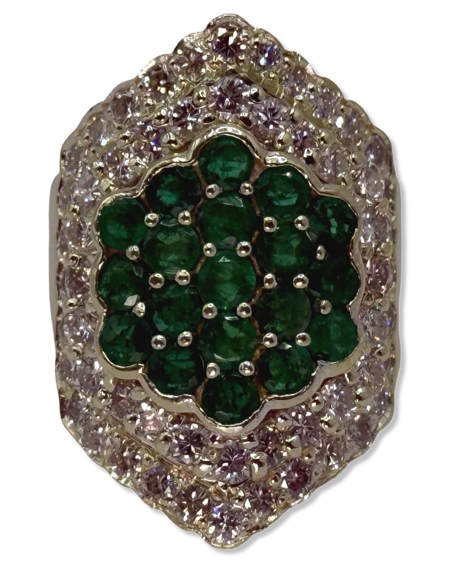 14kt YG, Approx 3.50ct Diamond, & 2.37ct Emerald Ring: 14kt YG, Approx 3.50ct Diamond, & 2.37ct Emerald Ring size 8, weighs 14.99dwt