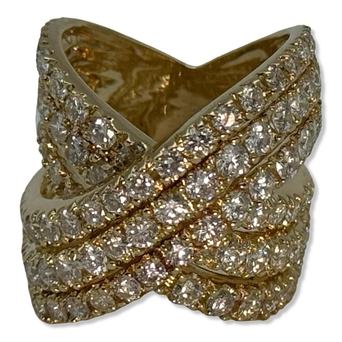 18kt YG & Approx 1.50-2.00ct Diamond Crossover Ring: 18kt YG & Approx 1.50-2.00ct Diamond Crossover Ring size 7 1/2, weighs 9.83dwt