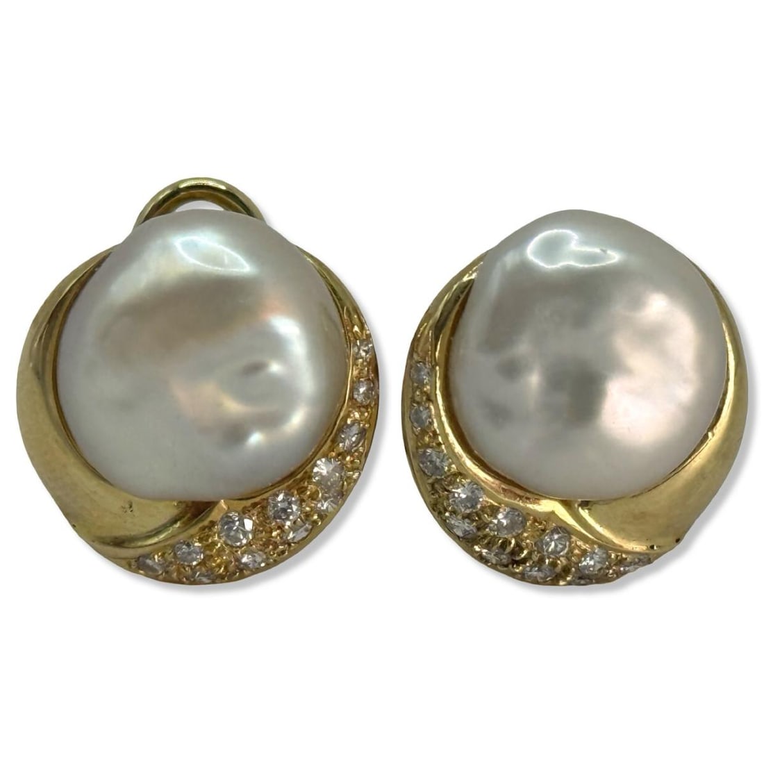 Pair of 14kt YG, Pearl, & Approx 0.75ct Diamond Earrings: Pair of 14kt YG, Pearl, & Approx 0.75ct Diamond Earrings L: 3 /4" x W: 3/4", weighs 8.57dwt