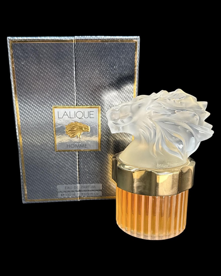 Lalique Pour Homme Lion Flacon Mascot Frosted Crystal Perfume Bottle with Original Box (1 of 3)