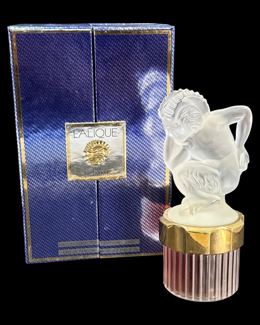 Lalique Pour Homme Faun Flacon Mascot Crystal Perfume Bottle with Original Box (1 of 3)