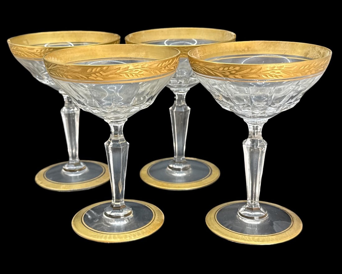 Lot of Four Val St. Lambert Treves Dore Crystal Champagne Coupe Glasses (1 of 3)