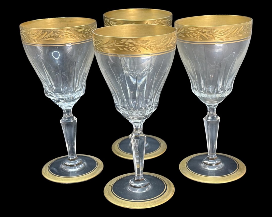 Lot of 10 Val St. Lambert Treves Dore Crystal Water Goblets (1 of 3)
