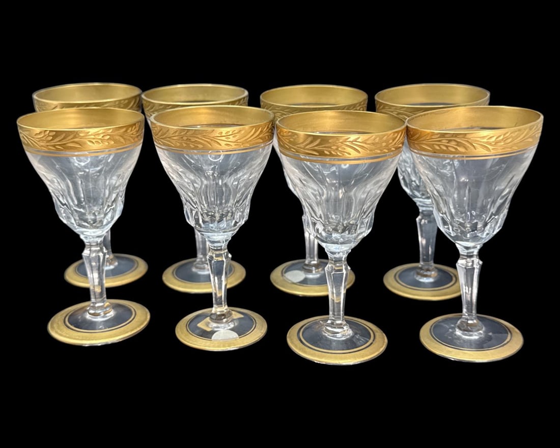 Lot of Eight Val St. Lambert Treves Dore Crystal Cordial Glasses (1 of 3)