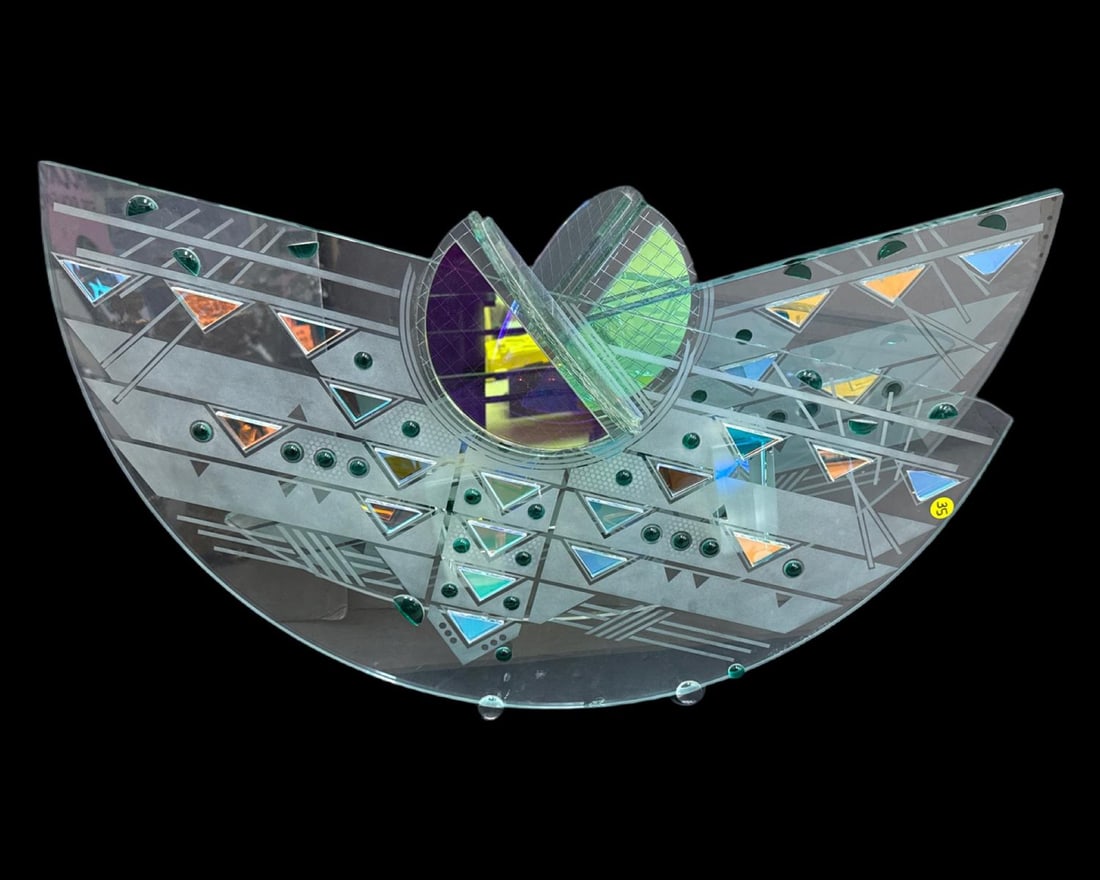 Signed Toland Sand Dichroic Glass Geometric Sculpture (1 of 7)