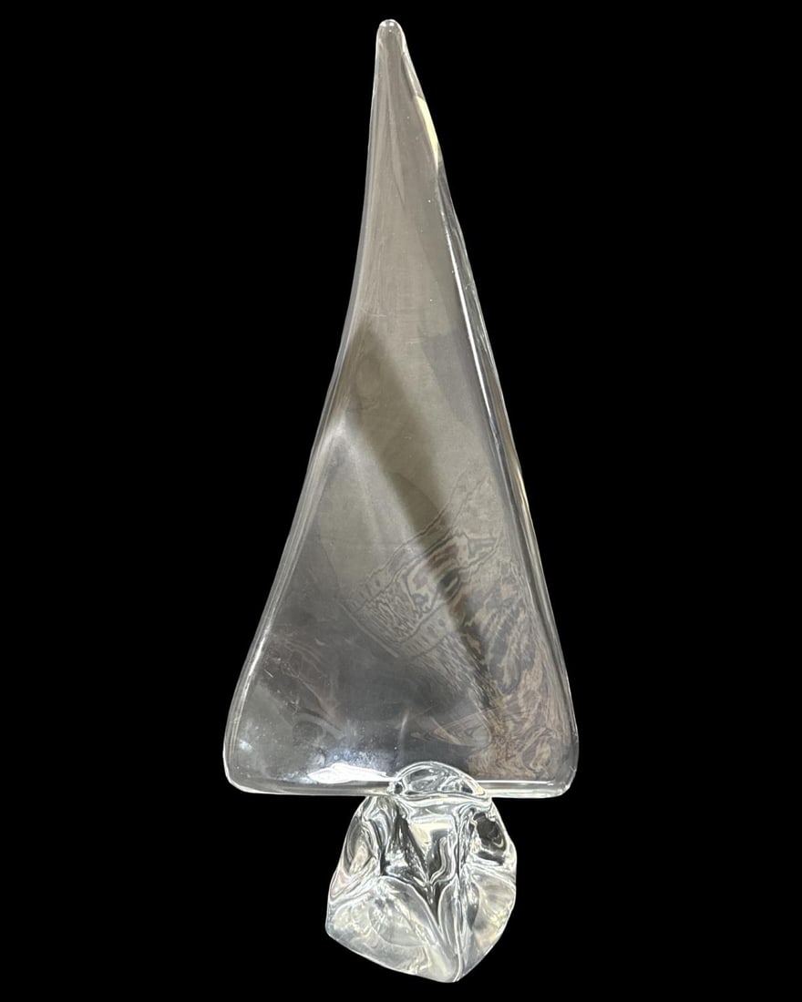 Daum France Large Crystal Boat Sculpture: Daum France Large Crystal Boat Sculpture measures H: 24" x W: 10 1/4". Features scratches throughout, sold as is